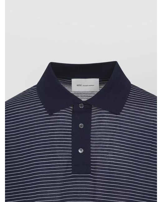 AMI Blue Striped Boxy Fit Cotton Polo Shirt for men