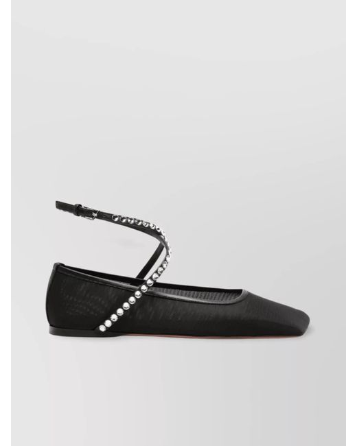 AMINA MUADDI White Mesh Crystal Embellished Ballet Flats With Square Toe