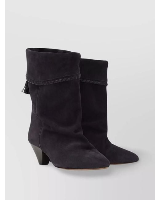 Isabel Marant Black Suede Calf Leather Tassel Ankle Boots