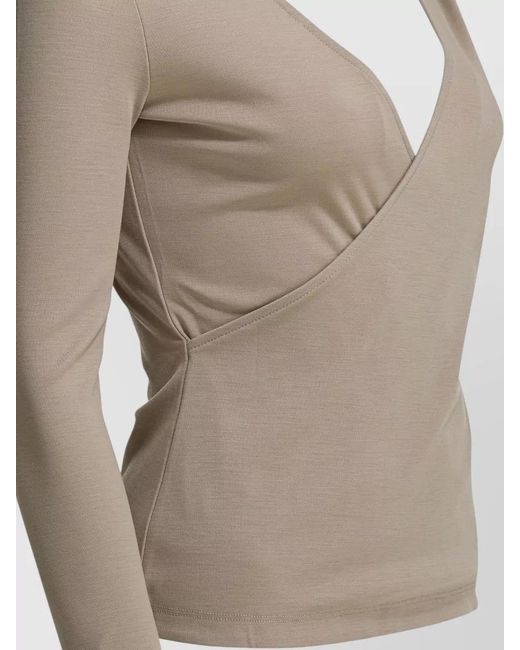 Max Mara Natural Virgin Wool Sweater Draped V Neck Design