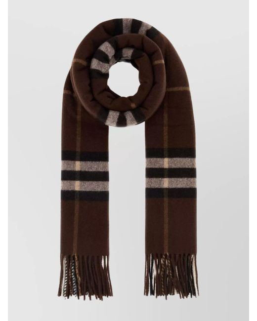 Burberry Multicolor Cashmere Scarf With Embroidered Check Pattern And Fringe Detail