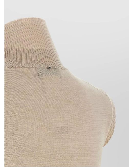 Sportmax Natural Virgin Wool Sleeveless Turtleneck Knitted Top Vertigo