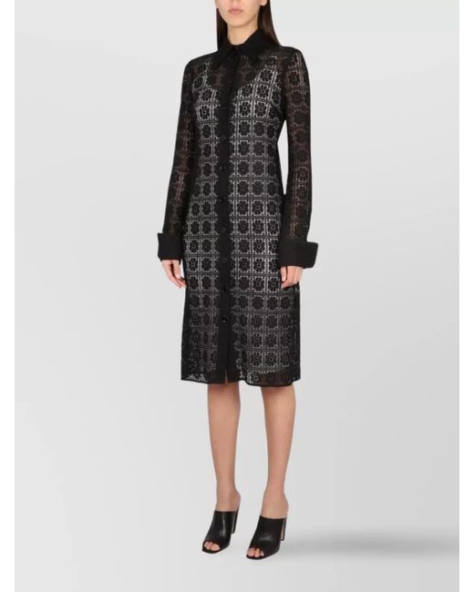 Max Mara Black Cotton Shirt Collar Knee-Length Dress