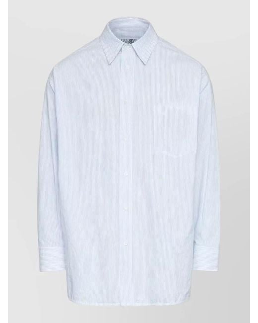 MM6 by Maison Margiela White Longline Striped Shirt Long Sleeves Collar for men