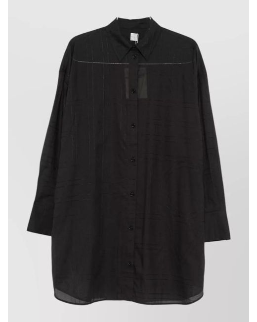Totême Black Longline Cotton Blend Shirt Curved Hem