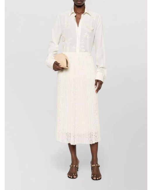 Ermanno Scervino Natural Floral Pleated Maxi Skirt