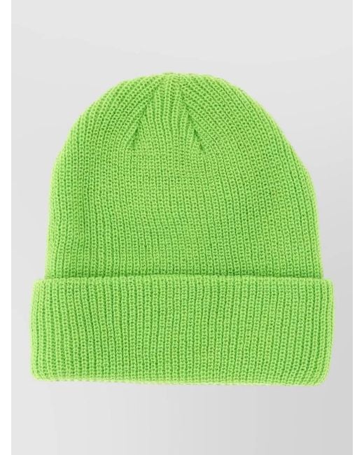Stussy Green Knit Beanie Hat Ribbed Fold Over Cuff for men