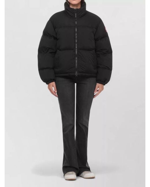 Canada Goose Black Cropped Puffer Jacket High Neck Hem Drawstring