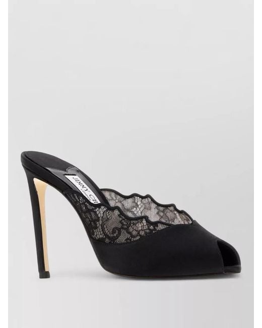 Jimmy Choo Black Satin And Lace Mules