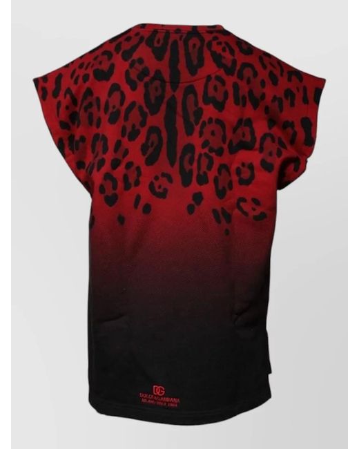 Dolce & Gabbana Red Cotton Leopard-Print Sleeveless T-Shirt for men