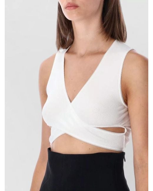 Alaïa Black V Neck Cropped Rib Jersey Top