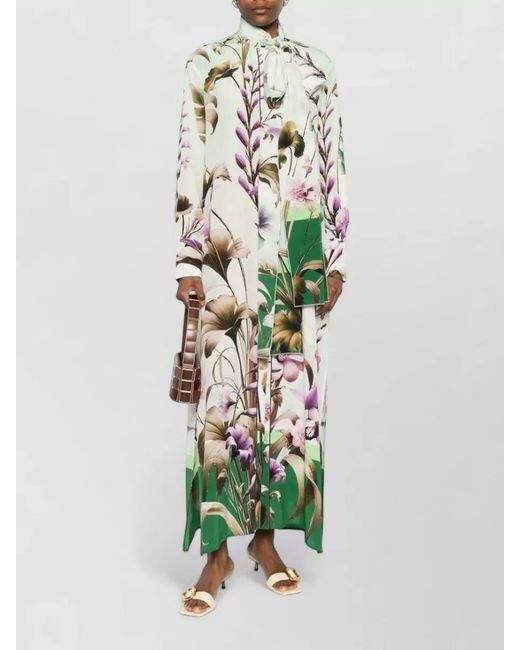 F.R.S For Restless Sleepers White Silk Dress Floral Print High Neck