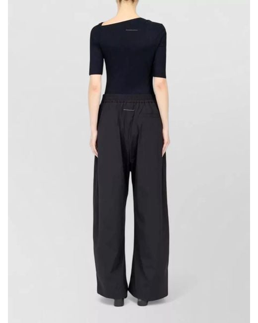 MM6 by Maison Margiela Blue Wide Leg Nylon Trousers Numerical Embroidery