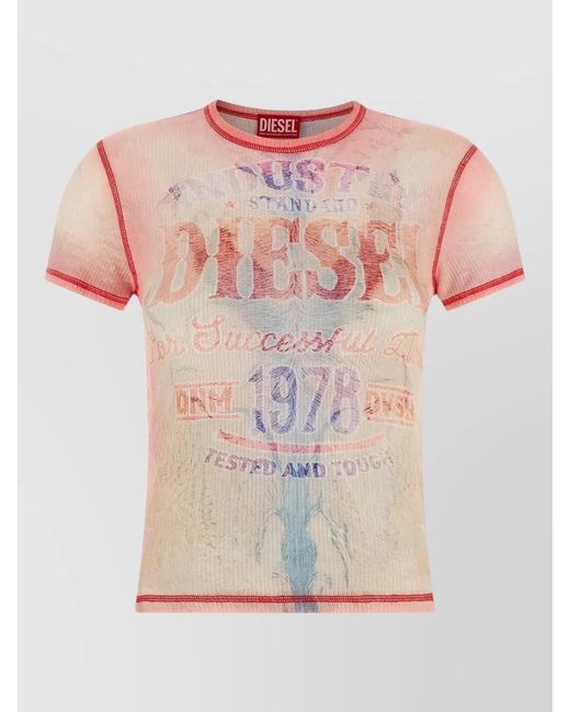 DIESEL Pink Ribbed Printed Cotton T-Shirt