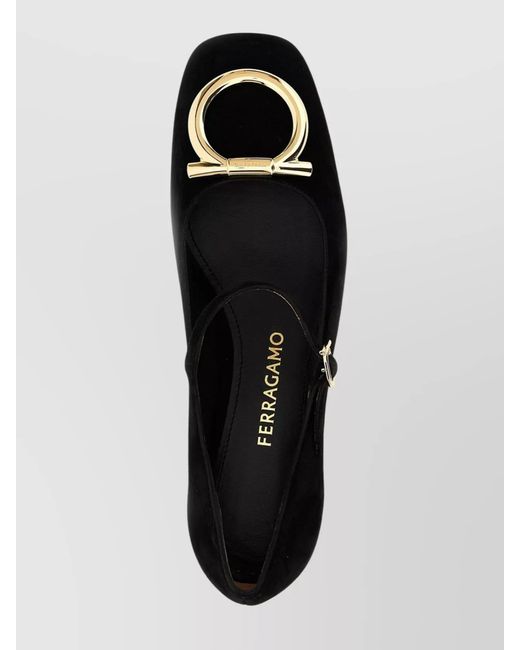 Ferragamo Black Leather Mary Jane Ballerina Shoes
