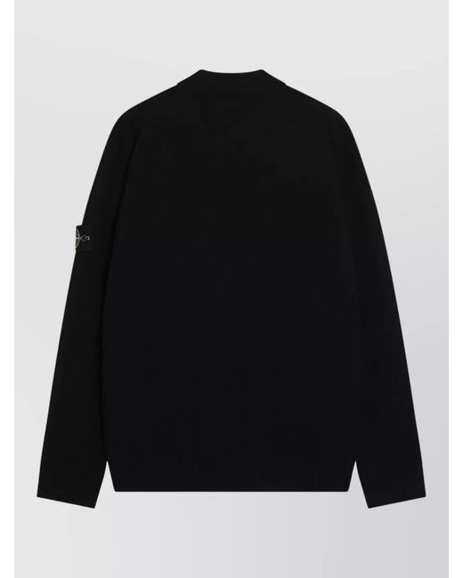 Stone Island Black Long Sleeve Polo Shirt Ribbed Cuffs Hem for men
