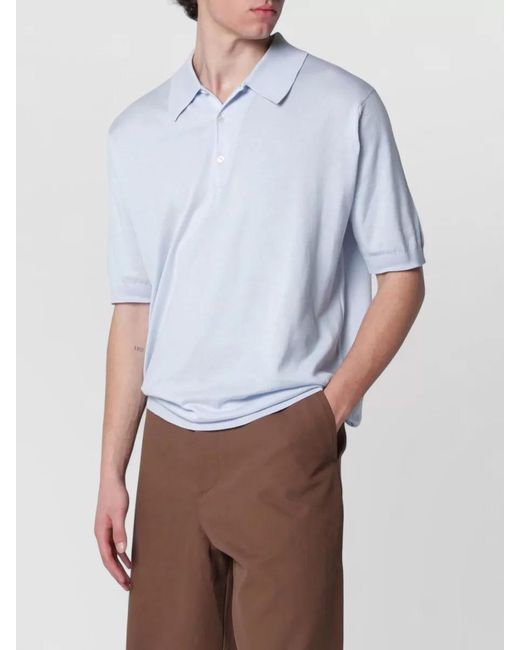 John Smedley Blue Short Sleeve Polo Collar Knit Top for men