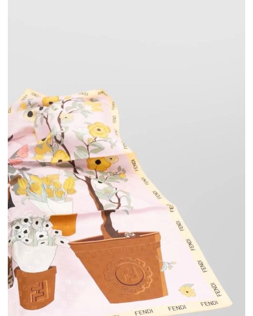 Fendi Brown Silk Foulard Square Shape Floral Print