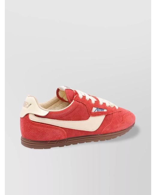 Autry Red Low Top Suede Sneakers With Contrast Sole for men