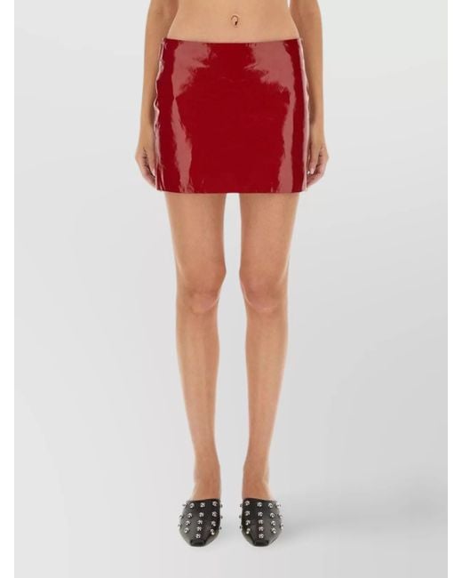 Moschino Red Skirt With Button Accents And High-Shine Finish