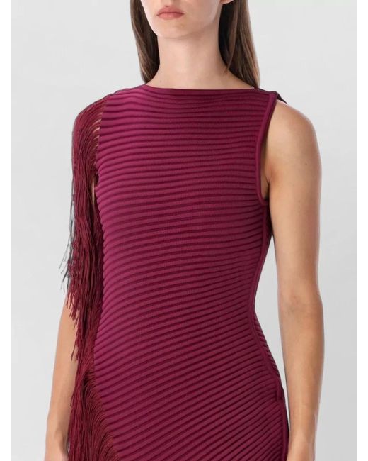 Alaïa Red Silk Asymmetric Fringed Knit Sleeveless Mini Dress