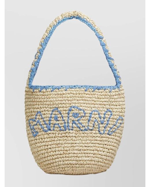 Marni Blue Small Woven Shoulder Bag Embroidery