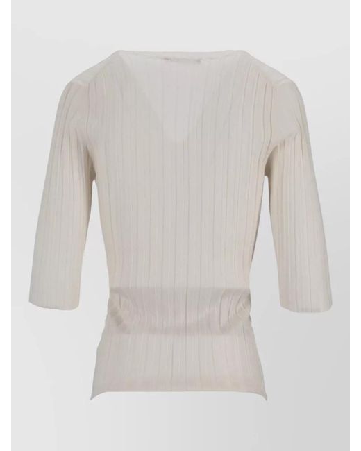 LA ROSE White V Neck Cashmere Silk Knit Top