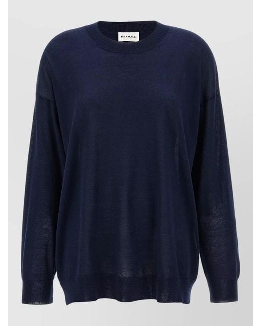 P.A.R.O.S.H. Blue Knit Sweater Round Neck Long Sleeves