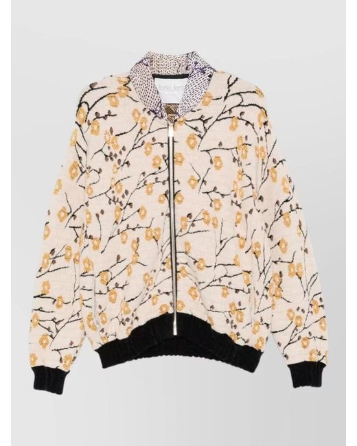 Forte_forte Natural Jacquard Bomber Jacket High Neck Floral