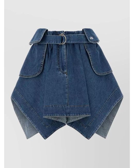 Loewe Blue Belted Denim Skirt Asymmetric Hem Pockets