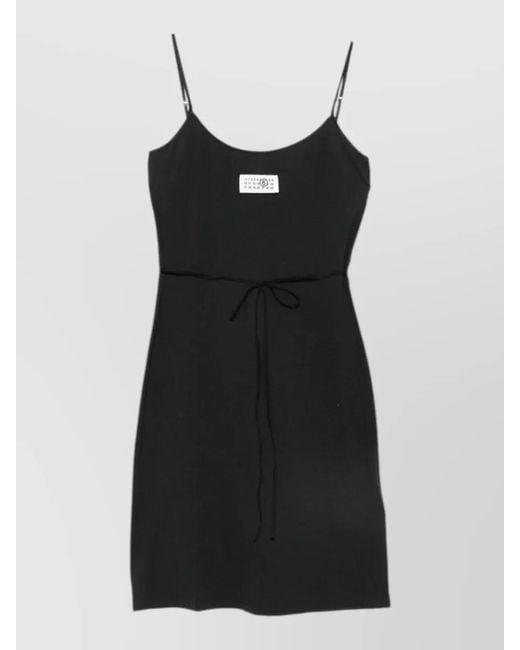 MM6 by Maison Margiela Black Knee Length Dress Spaghetti Straps Waist Tie