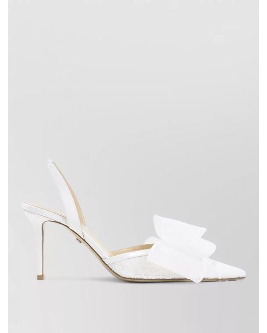 Mach & Mach White Leather Lace Slingback Pumps