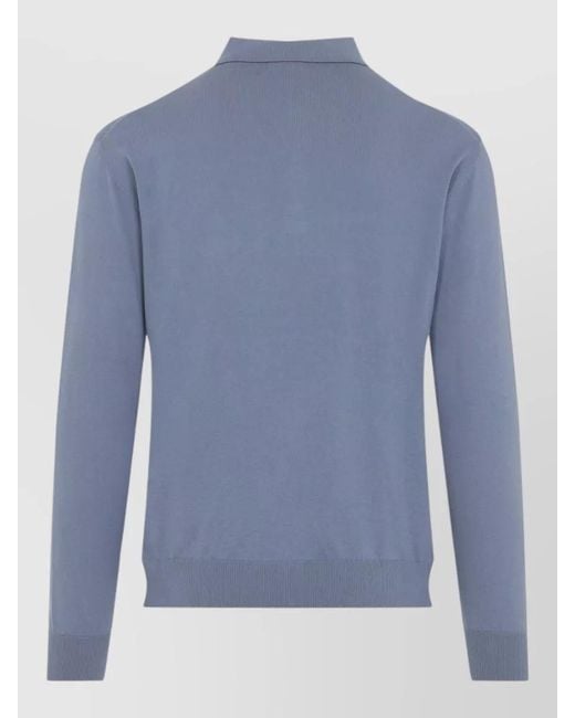 Etro Blue Knitted Long Sleeve Cotton Polo Shirt for men