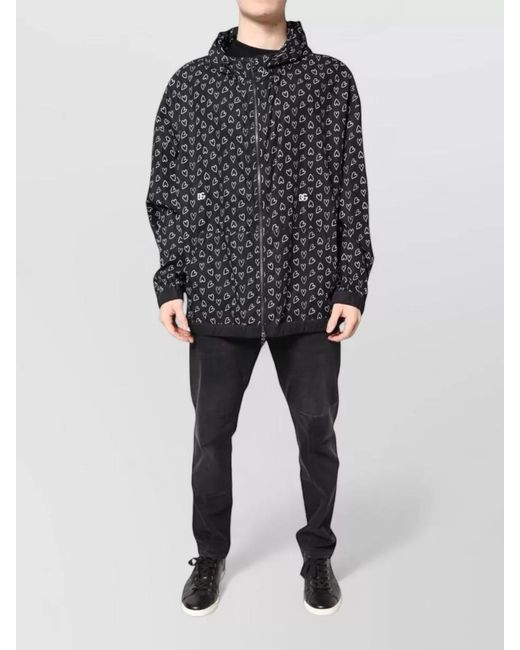 Dolce & Gabbana Gray Heart Print Hooded Windbreaker Jacket for men