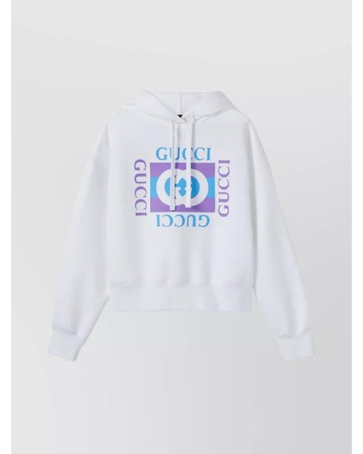 Gucci Blue Cotton Logo-Print Hooded Sweatshirt