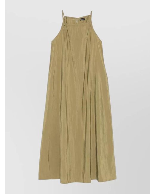 Emporio Armani Natural Midi Dress Crinkled Texture Spaghetti Straps