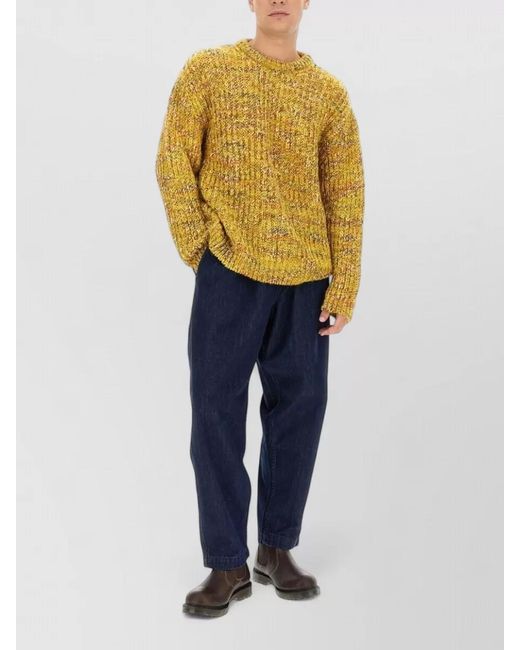 YMC Yellow Chunky Knit Long Sleeve Ribbed Crew Sweater for men