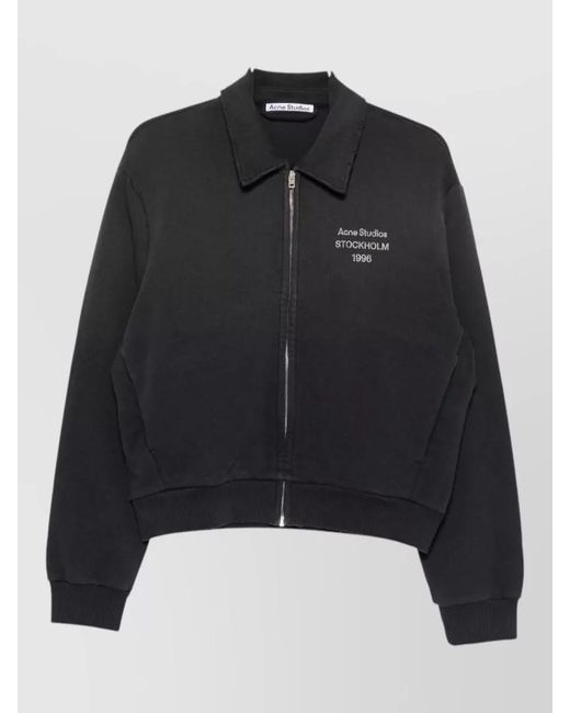 Acne Black Collared Sweatshirt Jacket Ribbed Cuffs Hem for men