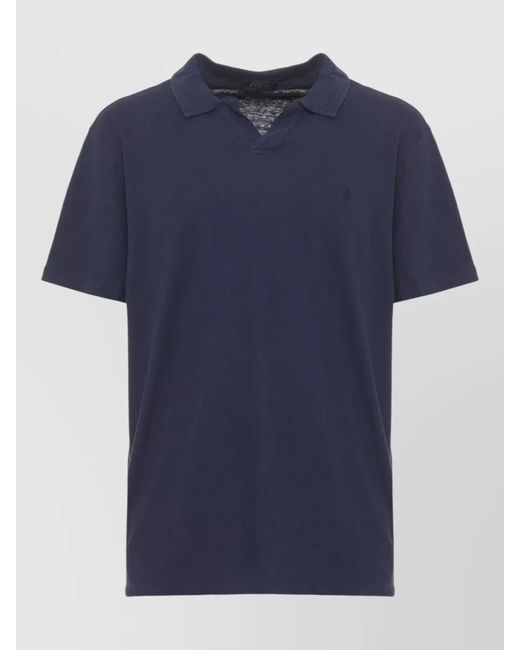 Ralph Lauren Blue Cotton Linen Long Sleeve Polo Shirt for men