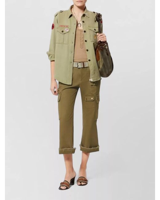 Isabel Marant Green Josine Cargo Trousers Frayed Hem Pockets