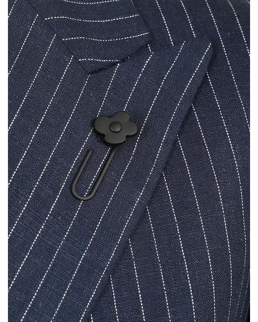 Lardini Blue Jacket Structured Shoulders Pinstripe Lapels Buttons