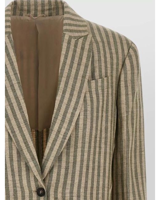 Brunello Cucinelli Natural Relaxed Stripe Blazer Linen Blend