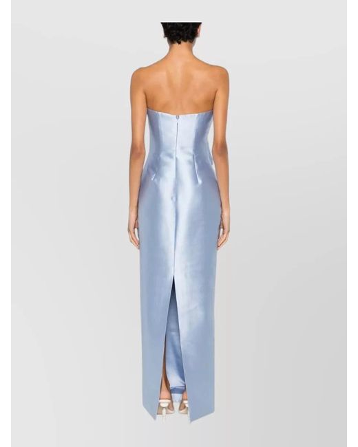 Solace London Blue Ingrid Strapless Satin Midi Dress