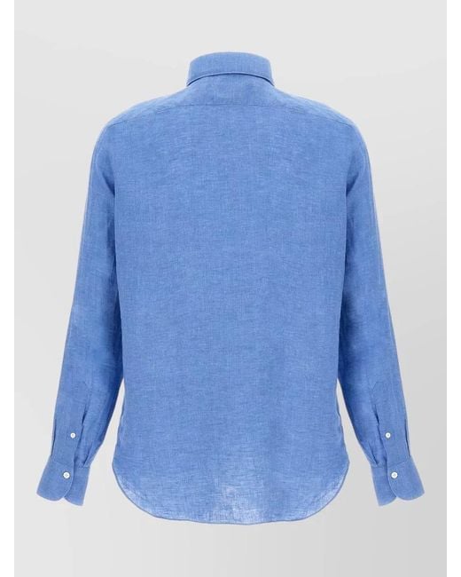 Finamore 1925 Blue Gaeta Shirt Button Down Collar Long Sleeves for men