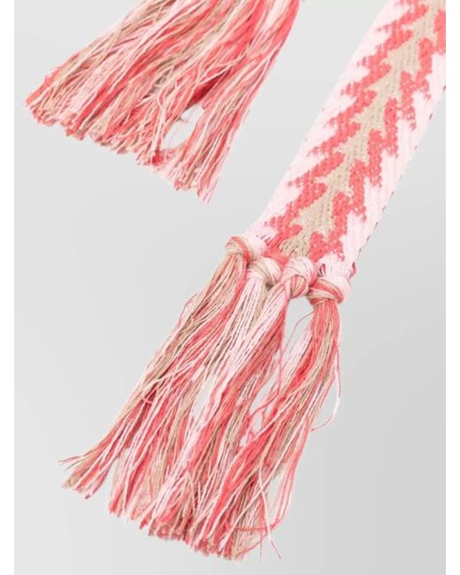 Pierre Louis Mascia Pink Silk Belt Chevron Pattern Fringe Texture