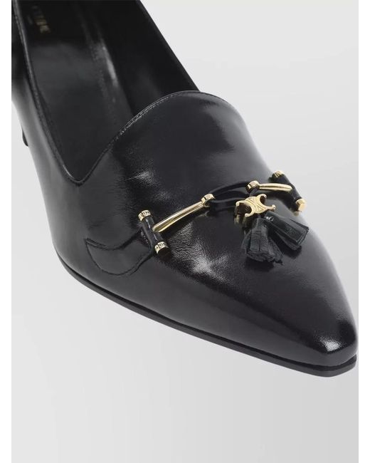 Céline Black Queen Tassel Leather Pumps Detail