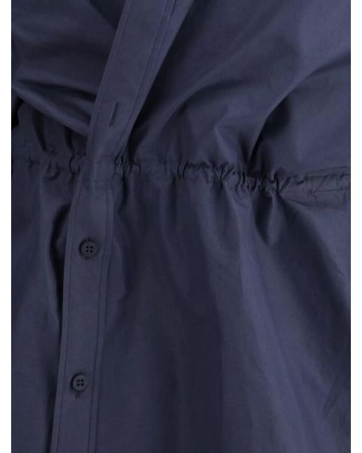 Balenciaga Blue Cotton Asymmetric Shirt Midi Dress