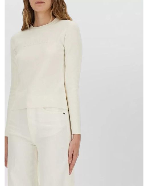 Max Mara White Logo Knit Crew Neck Long Sleeve Sweater