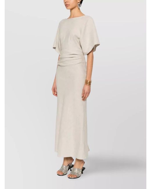 Staud White Linen Boat Neck Dolman Sleeve Draped Midi Dress