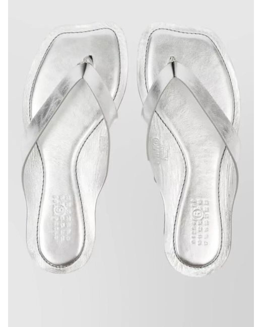 MM6 by Maison Margiela White Metallic Flat Sole Open Square Toe Sandals